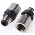 Legris LF3000 Series Pneumatic Fitting Female Threaded-to-Tube G 1/4 in Push-In 6mm, Brass Nickel Finish LF3000