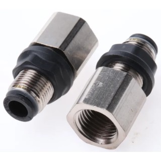Legris LF3000 Series Pneumatic Fitting Female Threaded-to-Tube G 1/4 in Push-In 6mm, Brass Nickel Finish LF3000