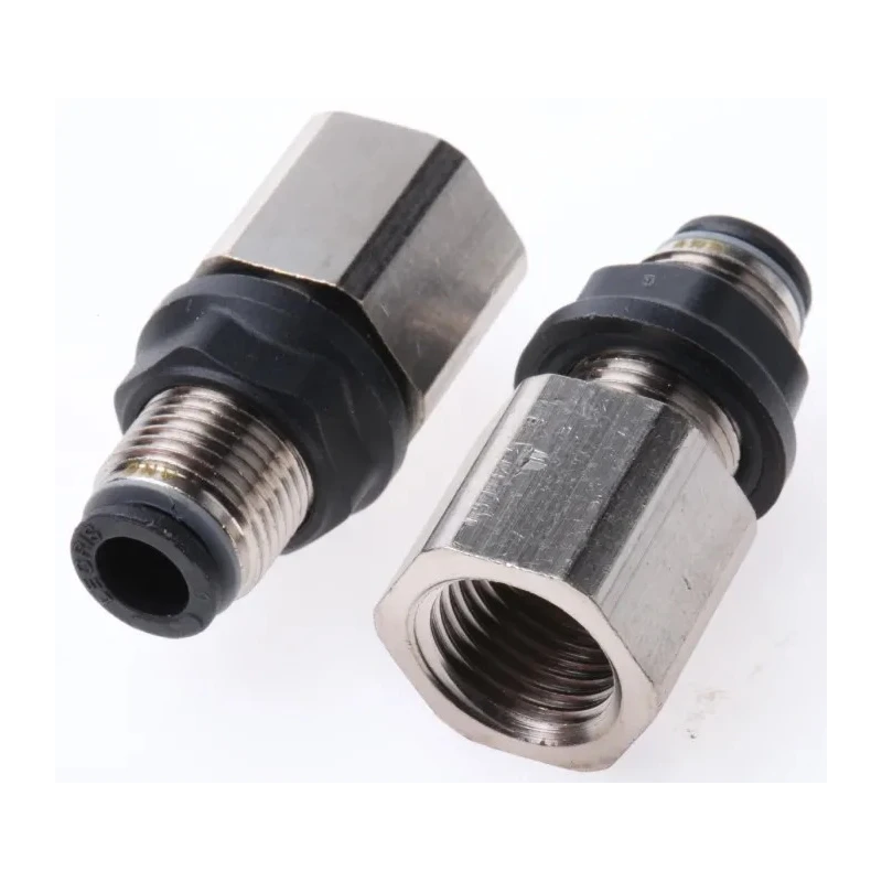 Legris LF3000 Series Pneumatic Fitting Female Threaded-to-Tube G 1/4 in Push-In 6mm, Brass Nickel Finish LF3000