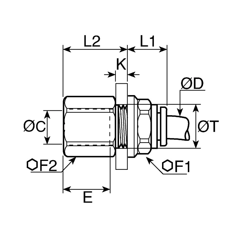 Legris LF3000 Series Pneumatic Fitting Female Threaded-to-Tube G 1/4 in Push-In 6mm, Brass Nickel Finish LF3000