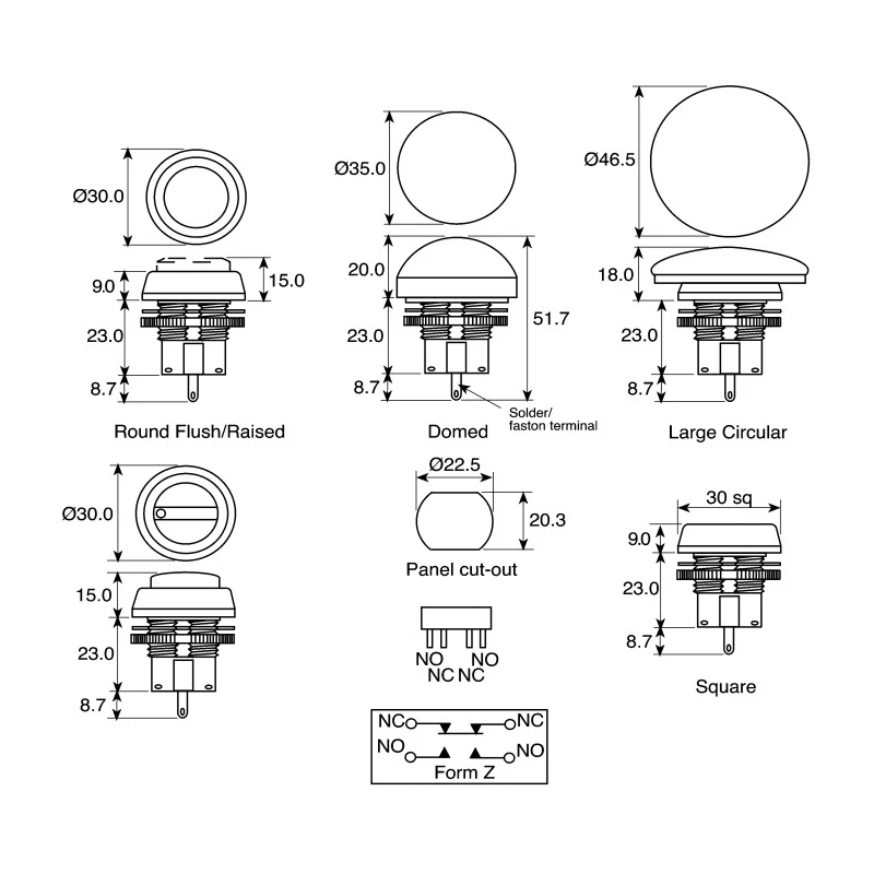 ITW Switches 76-94 Series Panel Mount Momentary Push Button Switch SPDT Clear LED IP67 250 V 10 A 76-9440/439088N