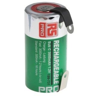 RS PRO 1.2 V SC NiMH Rechargeable Battery 23 mm Diameter 3 Ah Capacity 199-731