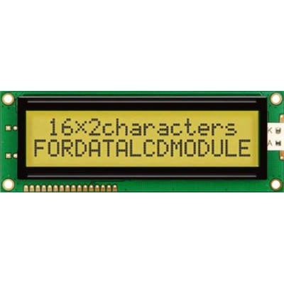 Fordata LCD Graphic Display 2 x 16 Characters, Yellow and Green Illumination, LED Backlight, FC1602P00-FHYYBW-51SE