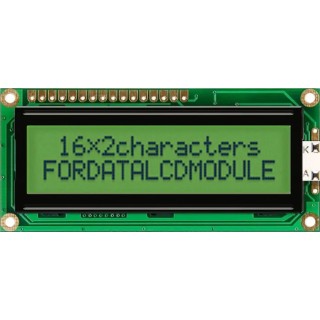 Fordata LCD Graphic Display, Yellow-Green Illumination, 2 x 16 Characters, Viewing Area 66x16 mm, Model FC1602G01-RNNYBW-66SE