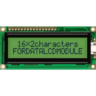 Fordata LCD Graphic Display, Yellow-Green Illumination, 2 x 16 Characters, Viewing Area 66x16 mm, Model FC1602G01-RNNYBW-66SE