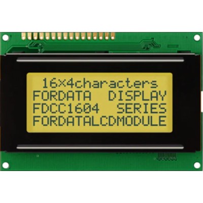 Fordata LCD Graphic Display , 4 x 16 Character Matrix, LED Backlight, Yellow Green Illumination, 5.0V FC1604A01-FSYYBW-51SE