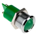 RS PRO Green Panel Mount Indicator, 24V dc, 20mA, Solder Tab Termination, Prominent Bezel 203-688