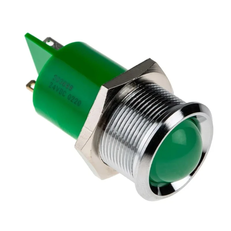 RS PRO Green Panel Mount Indicator, 24V dc, 20mA, Solder Tab Termination, Prominent Bezel 203-688