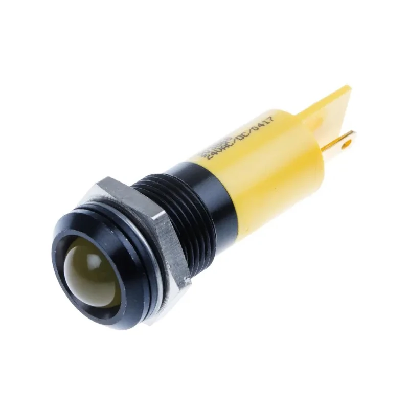 RS PRO Yellow Panel Mount Indicator 24V DC 17mA Black Bezel Prominent Style IP67 IP67