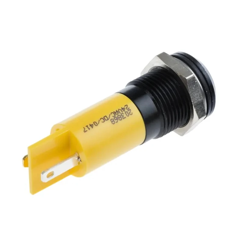 RS PRO Yellow Panel Mount Indicator 24V DC 17mA Black Bezel Prominent Style IP67 IP67