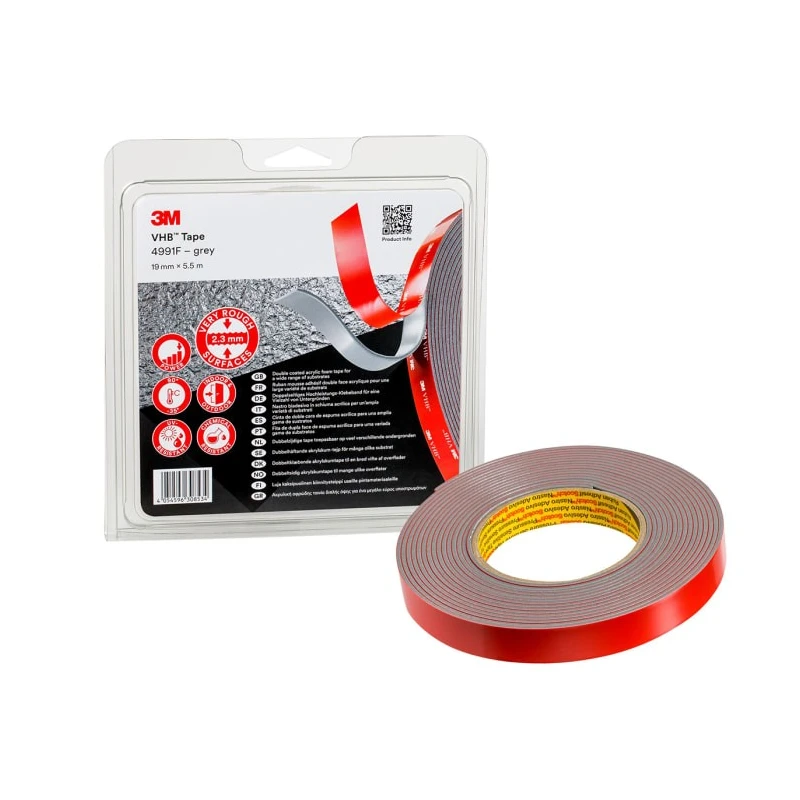 3M Grey Acrylic Foam Double-Sided Strong Adhesion Tape 19mm Width x 5.5m Length x 2.3mm Thickness 4991F 3M 4991F 19mm x 5,5m