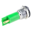 RS PRO Green Panel Mount Indicator with 12 V AC/DC, 20mA Current, Solder Tab Termination, Silver Bezel 203-925