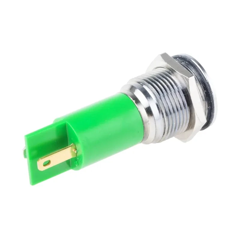 RS PRO Green Panel Mount Indicator with 12 V AC/DC, 20mA Current, Solder Tab Termination, Silver Bezel 203-925