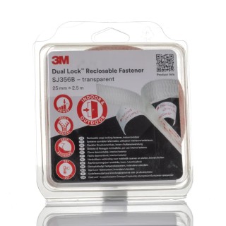 3M Transparent Hook & Loop Tape 25mm Width x 2.5m Length Polyolefin Material 0.59mm Thickness 3M SJ356B 25mm x2,5m