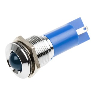RS PRO Blue Panel Mount Indicator 12 V AC/DC 20mA Solder Tab Termination Silver Bezel 203-947