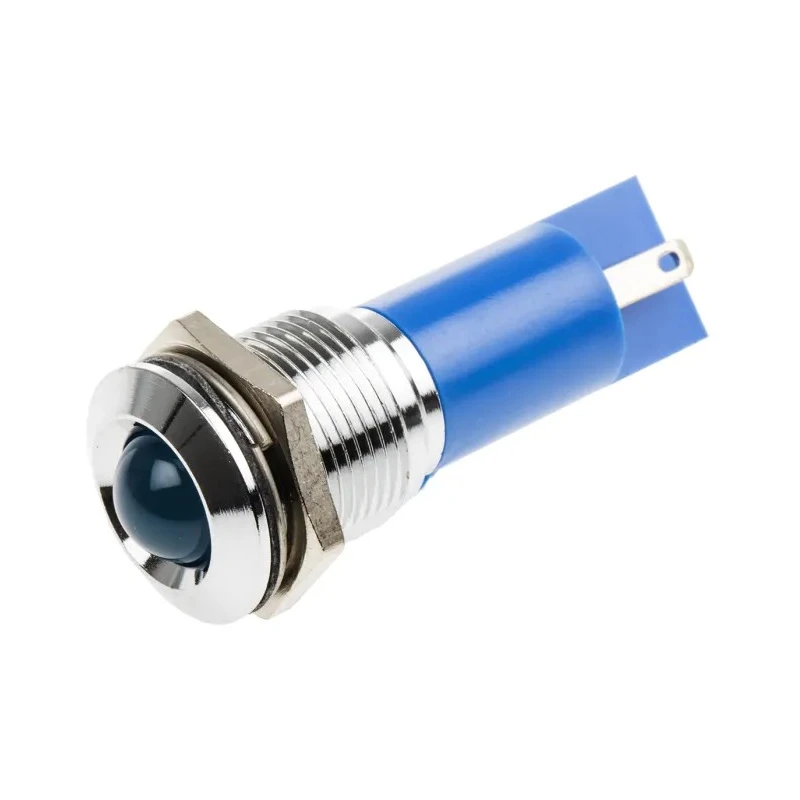 RS PRO Blue Panel Mount Indicator 12 V AC/DC 20mA Solder Tab Termination Silver Bezel 203-947