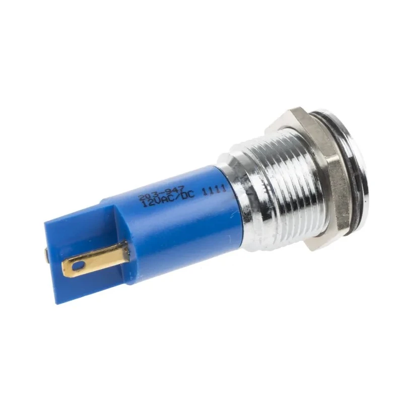 RS PRO Blue Panel Mount Indicator 12 V AC/DC 20mA Solder Tab Termination Silver Bezel 203-947