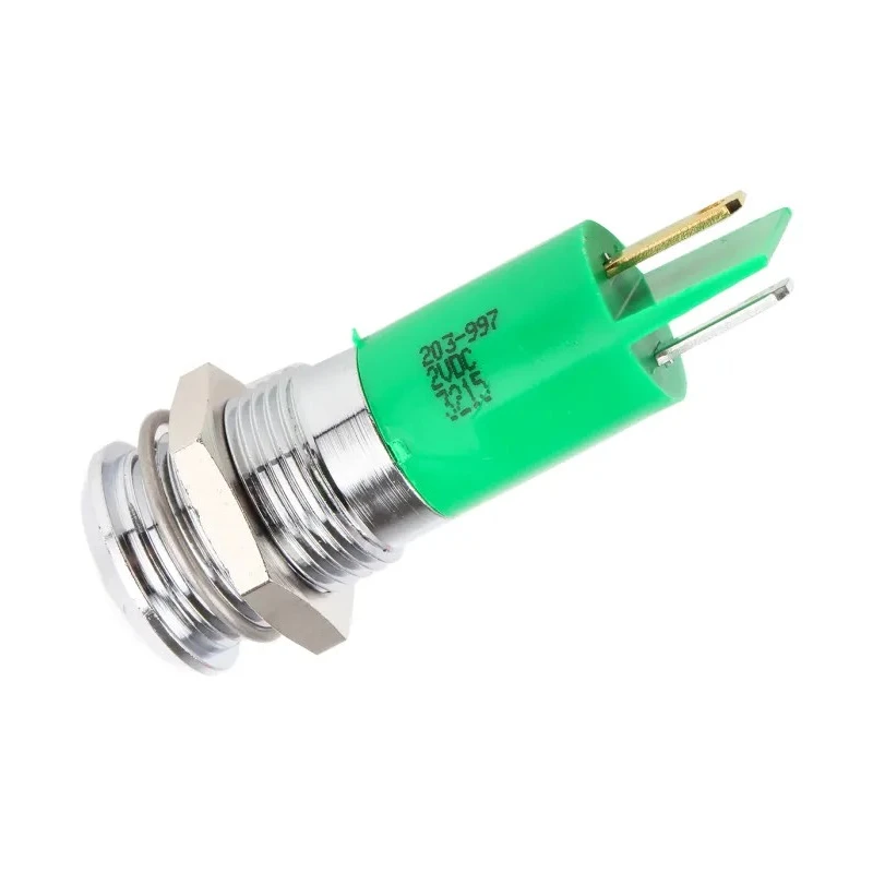 RS PRO Green Panel Mount Indicator 2V dc 20mA Solder Tab Termination Prominent Bezel 203-997