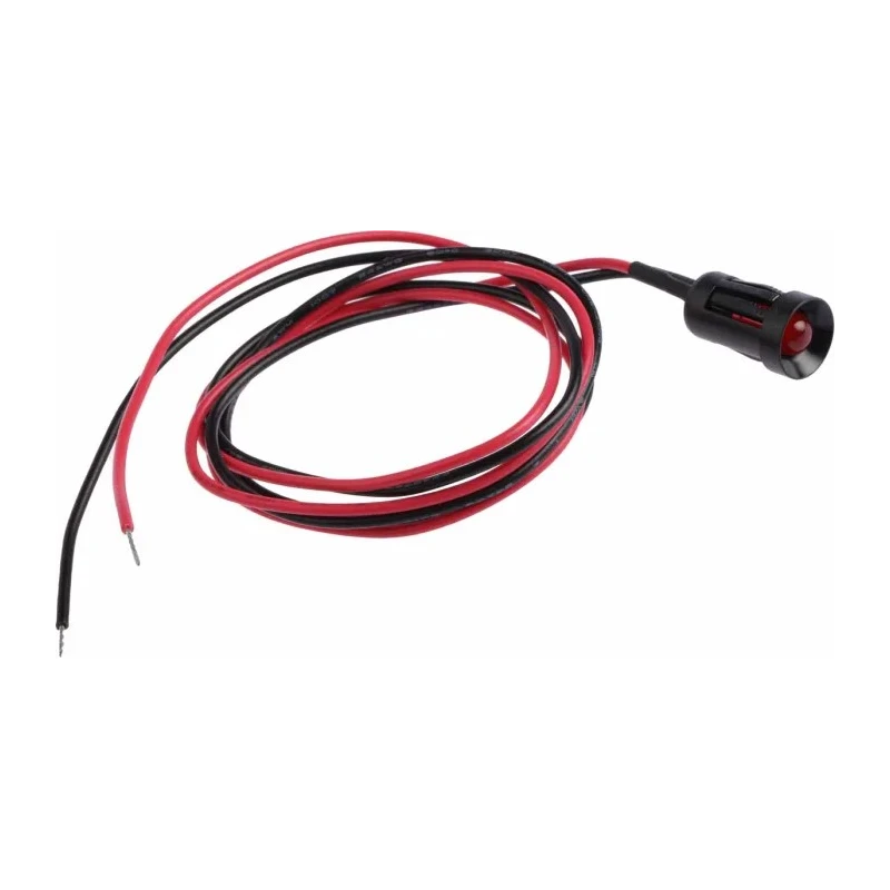 RS PRO Red Panel Mount Indicator LED 12V DC 20mA Lead Wire Termination Recessed Black Bezel 204-063