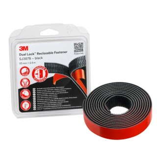 3M Black Hook & Loop Tape 25mm Width x 2.5m Length Modified Acrylic SJ3870 3M SJ3870 25mm x 2,5m