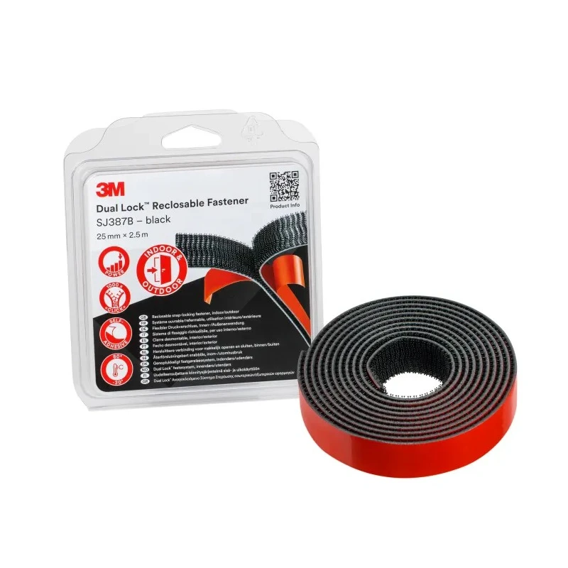 3M Black Hook & Loop Tape 25mm Width x 2.5m Length Modified Acrylic SJ3870 3M SJ3870 25mm x 2,5m