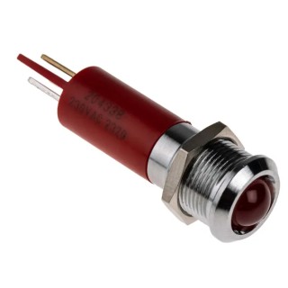 RS PRO Red Panel Mount Indicator 230V AC 3mA IP67 Prominent Silver Bezel IP67