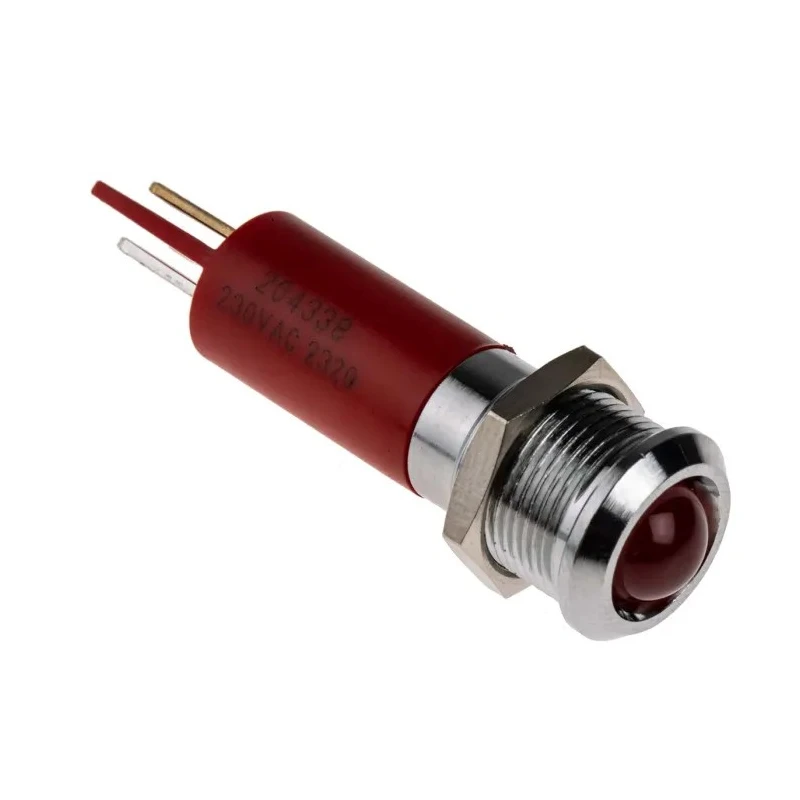 RS PRO Red Panel Mount Indicator 230V AC 3mA IP67 Prominent Silver Bezel IP67
