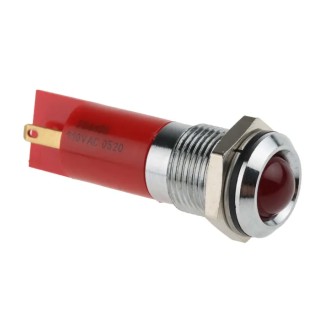 RS PRO Red Panel Mount Indicator 110V AC 6mA Solder Tab Termination IP67 Prominent Bezel Silver 204-495