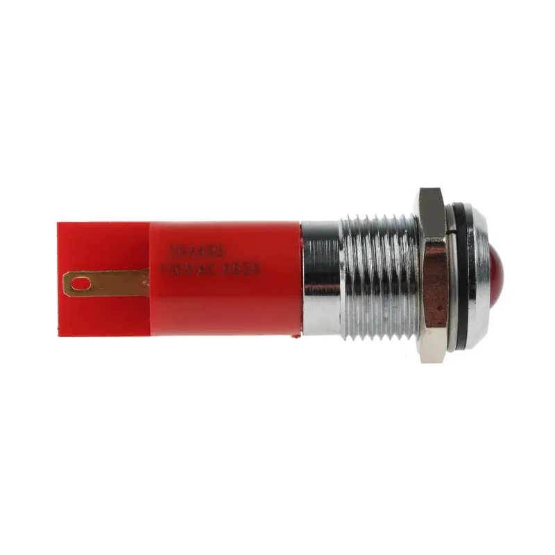 RS PRO Red Panel Mount Indicator 110V AC 6mA Solder Tab Termination IP67 Prominent Bezel Silver 204-495
