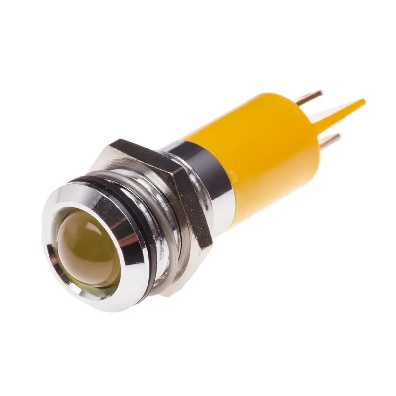 RS PRO Yellow Panel Mount Indicator 110V AC 6mA Solder Tab Termination IP67 Prominent Bezel 204-489