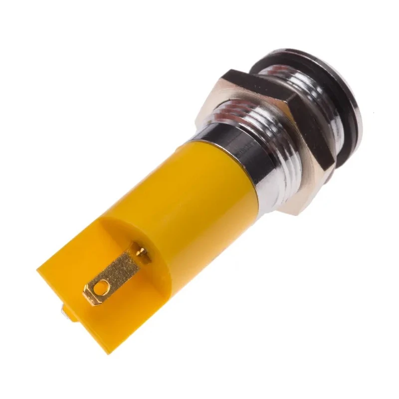 RS PRO Yellow Panel Mount Indicator 110V AC 6mA Solder Tab Termination IP67 Prominent Bezel 204-489