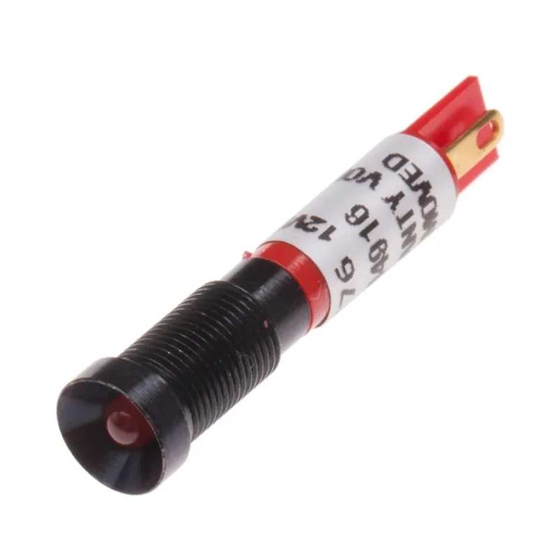 RS PRO Red Panel Mount Indicator 12V DC 20mA Solder Tab Termination Recessed Black Bezel 204-776