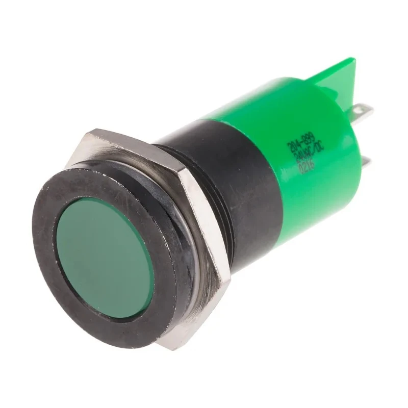 RS PRO Green Panel Mount Indicator 24 V AC/DC 20mA Solder Tab Flush Bezel 204-899