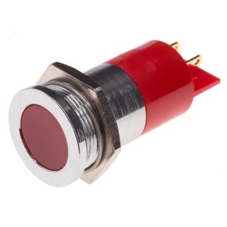 RS PRO Red Panel Mount Indicator Flush Bezel Silver 24 V AC/DC 20mA Solder Tab Termination 204-861