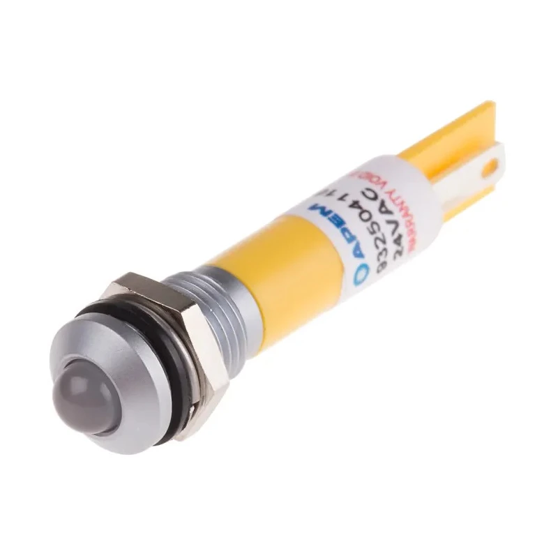 RS PRO Yellow Panel Mount Indicator, 24 V AC/DC, 20mA, Solder Tab Termination, IP67, Prominent Bezel 204-956