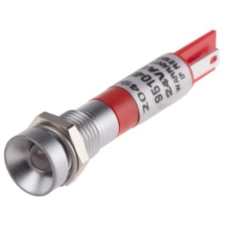 RS PRO Red Panel Mount Indicator 24 V AC/DC, 20mA, Solder Tab Termination, IP67 Recessed Silver Bezel 204-940