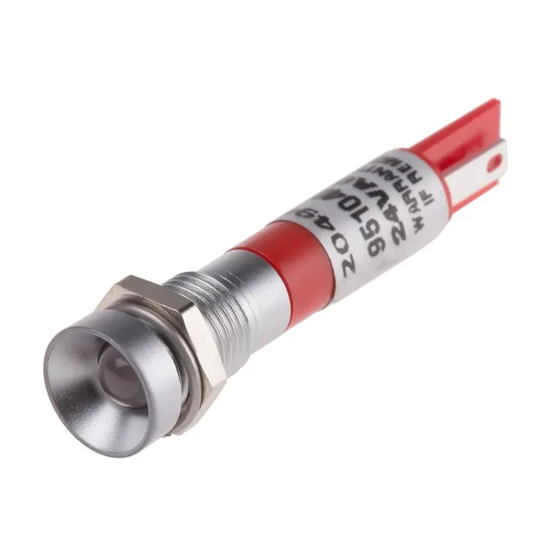 RS PRO Red Panel Mount Indicator 24 V AC/DC, 20mA, Solder Tab Termination, IP67 Recessed Silver Bezel 204-940