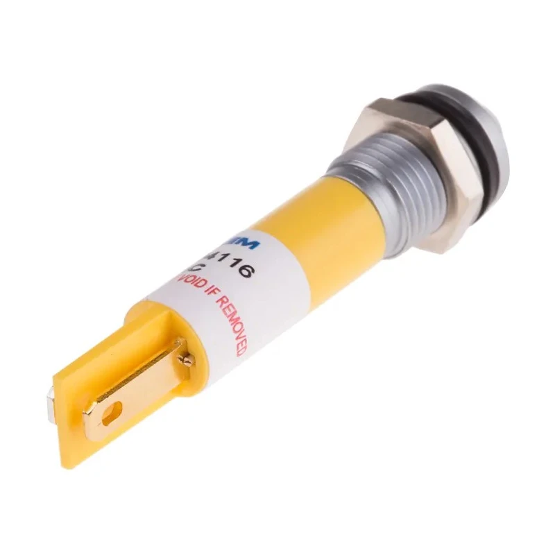 RS PRO Yellow Panel Mount Indicator, 24 V AC/DC, 20mA, Solder Tab Termination, IP67, Prominent Bezel 204-956