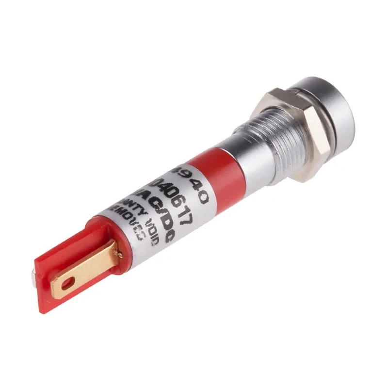 RS PRO Red Panel Mount Indicator 24 V AC/DC, 20mA, Solder Tab Termination, IP67 Recessed Silver Bezel 204-940