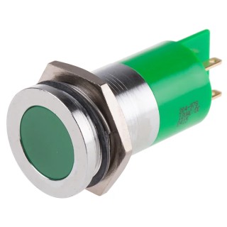RS PRO Green Panel Mount Indicator, 12 V AC/DC, 20mA Current, Solder Tab Termination, Flush Silver Bezel 204-978