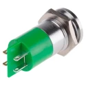 RS PRO Green Panel Mount Indicator, 12 V AC/DC, 20mA Current, Solder Tab Termination, Flush Silver Bezel 204-978
