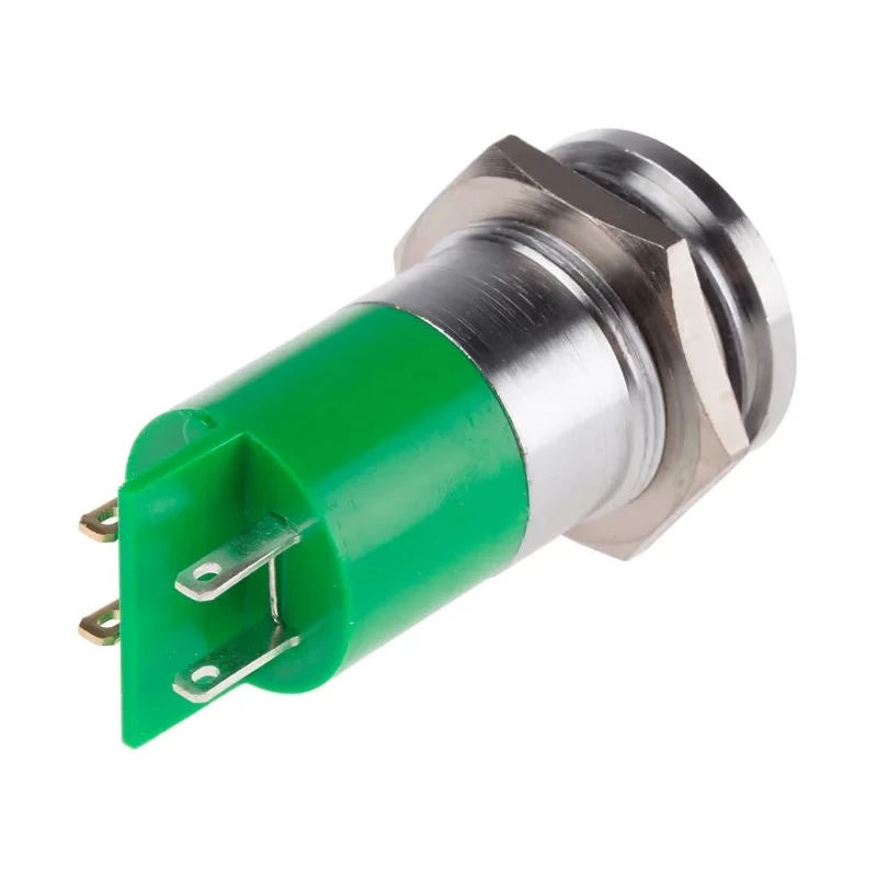 RS PRO Green Panel Mount Indicator, 12 V AC/DC, 20mA Current, Solder Tab Termination, Flush Silver Bezel 204-978