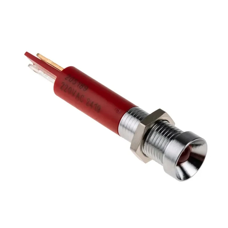 RS PRO Red Panel Mount Indicator 220V AC 3mA Recessed Bezel Silver 8mm Mount Hole 205-189
