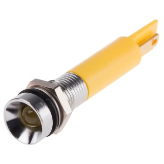 RS PRO Yellow Panel Mount Indicator 230V ac 3mA Recessed Bezel Silver 8mm Mount Hole 205-202
