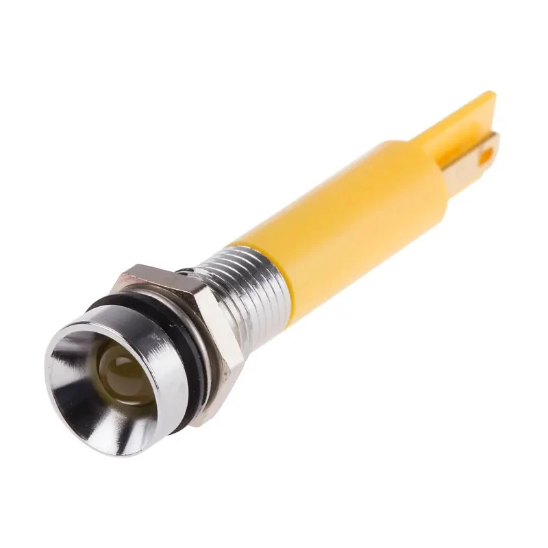 RS PRO Yellow Panel Mount Indicator 230V ac 3mA Recessed Bezel Silver 8mm Mount Hole 205-202