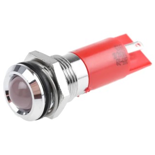RS PRO Red Panel Mount Indicator 24 V AC DC 20mA Solder Tab Termination IP67 Silver Bezel 14mm Mount Hole 205-319