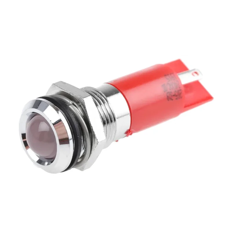 RS PRO Red Panel Mount Indicator 24 V AC DC 20mA Solder Tab Termination IP67 Silver Bezel 14mm Mount Hole 205-319