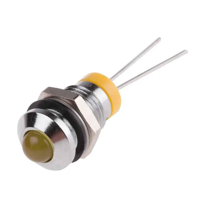 RS PRO Yellow Panel Mount Indicator 2V dc 20mA IP67 Prominent Bezel Silver 30.5mm 205-325