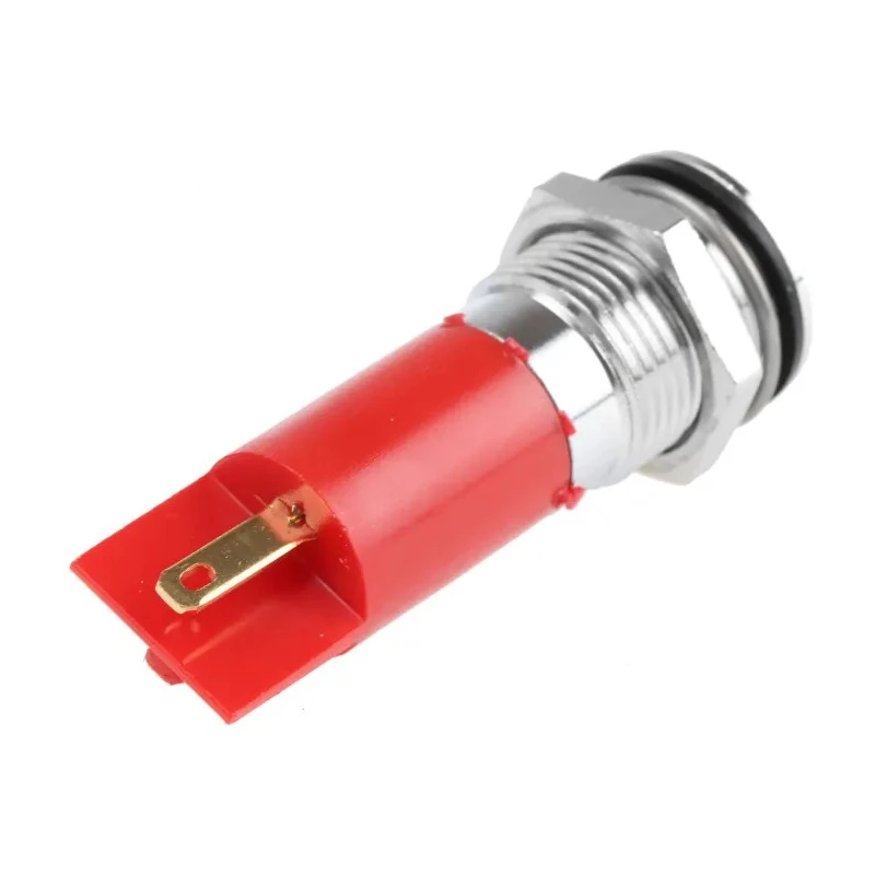 RS PRO Red Panel Mount Indicator 24 V AC DC 20mA Solder Tab Termination IP67 Silver Bezel 14mm Mount Hole 205-319