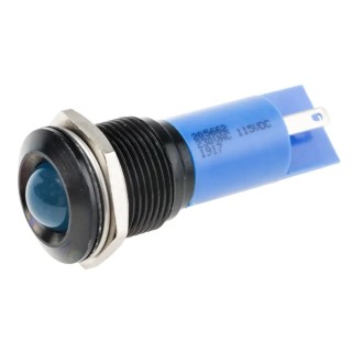 RS PRO Blue Panel Mount Indicator 230V AC 115V DC 3mA Solder Tab Termination IP67 Prominent Bezel 205-662